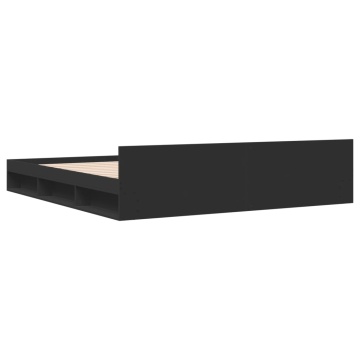 Cadru de pat cu sertare negru 200x200 cm lemn prelucrat - Img 5