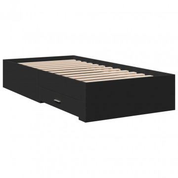 Cadru de pat cu sertare, negru, 75x190 cm, lemn prelucrat - Img 2