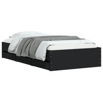 Cadru de pat cu sertare, negru, 90x190 cm, lemn prelucrat - Img 3