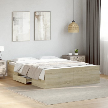 Cadru de pat cu sertare stejar sonoma 120x200 cm lemn prelucrat - Img 3