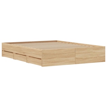 Cadru de pat cu sertare stejar sonoma 140x190 cm lemn prelucrat - Img 7