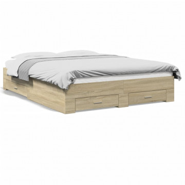 Cadru de pat cu sertare stejar sonoma 150x200 cm lemn prelucrat - Img 1