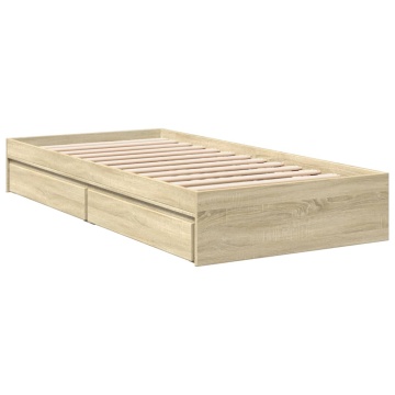 Cadru de pat cu sertare stejar sonoma 75x190 cm lemn prelucrat - Img 5