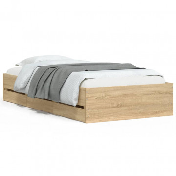 Cadru de pat cu sertare stejar sonoma 90x190 cm lemn prelucrat - Img 2