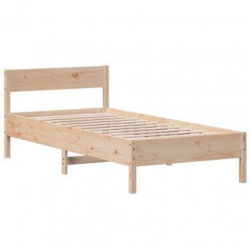 Cadru de pat cu tăblie, 100x200 cm, lemn masiv de pin - Img 2
