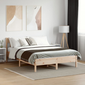 Cadru de pat cu tăblie, 160x200 cm, lemn masiv de pin - Img 3