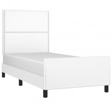 Cadru de pat cu tăblie, alb, 100x200 cm, piele ecologică - Img 3