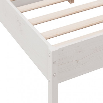 Cadru de pat cu tăblie, alb, 140x190 cm, lemn masiv de pin - Img 6