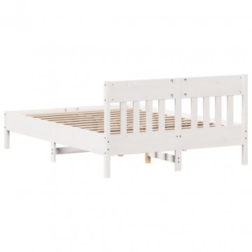 Cadru de pat cu tăblie, alb, 140x200 cm, lemn masiv de pin - Img 5