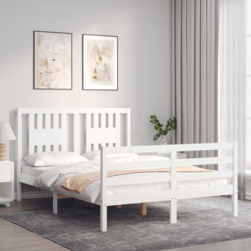 Cadru de pat cu tăblie, alb, 140x200 cm, lemn masiv - Img 3