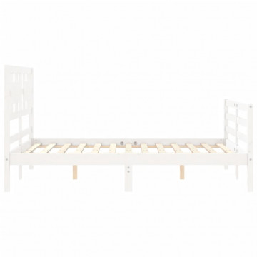 Cadru de pat cu tăblie, alb, 140x200 cm, lemn masiv - Img 5