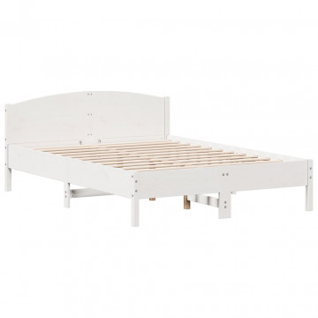Cadru de pat cu tăblie, alb, 150x200 cm lemn masiv pin - Img 2