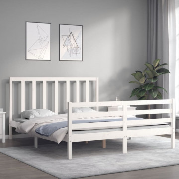 Cadru de pat cu tăblie, alb, 160x200 cm, lemn masiv - Img 3