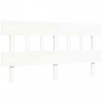 Cadru de pat cu tăblie, alb, 160x200 cm, lemn masiv - Img 7