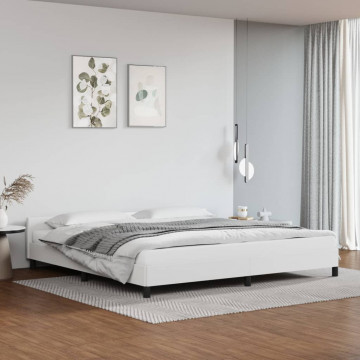 Cadru de pat cu tăblie, alb, 200x200 cm, piele ecologică - Img 1