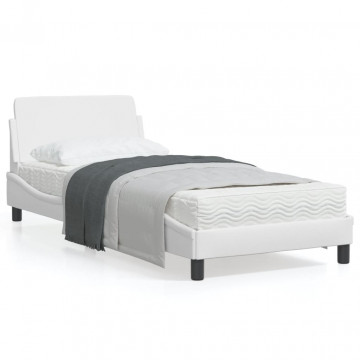 Cadru de pat cu tăblie, alb, 80x200 cm, piele ecologică - Img 1