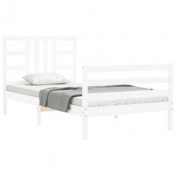 Cadru de pat cu tăblie, alb, 90x200 cm, lemn masiv - Img 4
