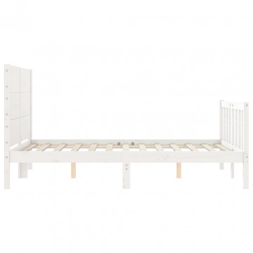 Cadru de pat cu tăblie, dublu, alb, lemn masiv - Img 6