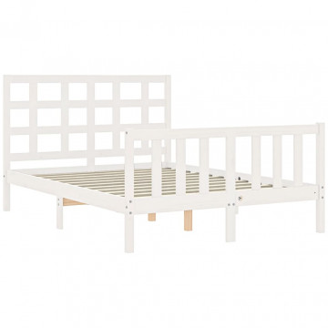 Cadru de pat cu tăblie, dublu, alb, lemn masiv - Img 8