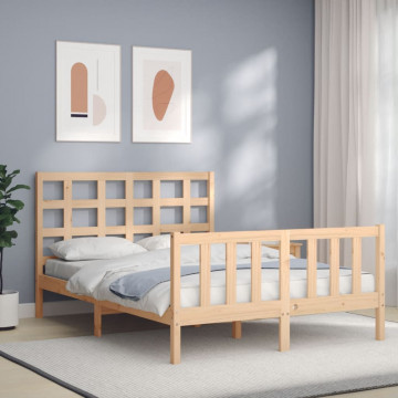 Cadru de pat cu tăblie, dublu, lemn masiv - Img 1