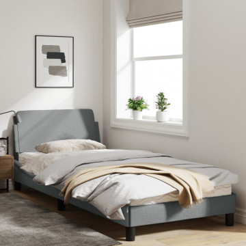 Cadru de pat cu tăblie, gri deschis, 90x200 cm, textil - Img 3