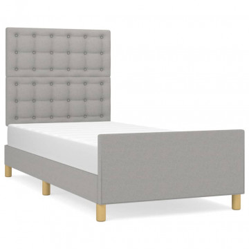 Cadru de pat cu tăblie, gri deschis, 90x200 cm, textil - Img 2