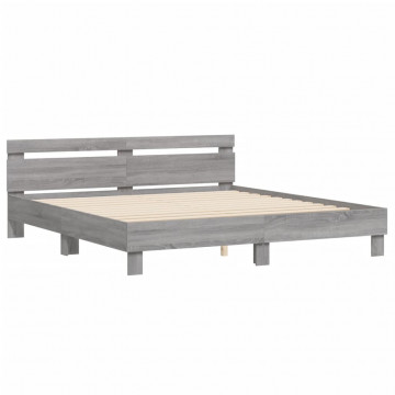 Cadru de pat cu tăblie gri sonoma 180x200 cm lemn prelucrat - Img 2