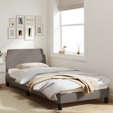 Cadru de pat cu tăblie, gri taupe, 90x200 cm, textil - Img 3