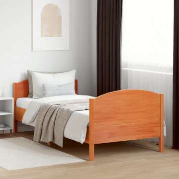 Cadru de pat cu tăblie, maro ceruit, 100x200 cm, lemn masiv pin - Img 3
