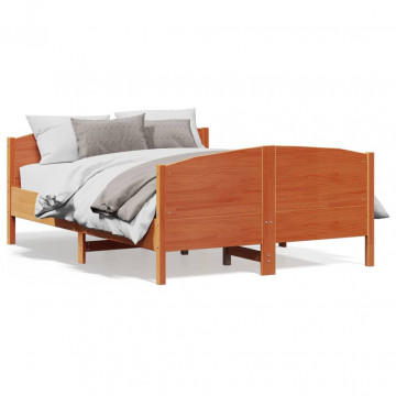 Cadru de pat cu tăblie, maro ceruit, 135x190 cm, lemn masiv pin