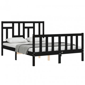 Cadru de pat cu tăblie, negru, 120x200 cm, lemn masiv - Img 4