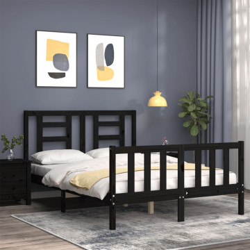 Cadru de pat cu tăblie, negru, 140x190 cm, lemn masiv - Img 3