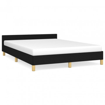 Cadru de pat cu tăblie, negru, 140x190 cm, textil - Img 2