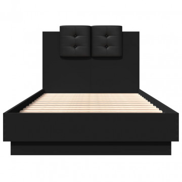 Cadru de pat cu tăblie, negru, 90x190 cm, lemn prelucrat - Img 4
