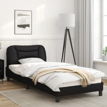 Cadru de pat cu tăblie, negru, 90x190 cm, piele ecologică - Img 3