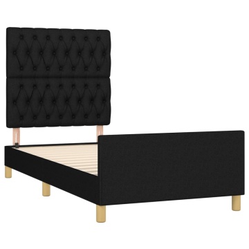 Cadru de pat cu tăblie, negru, 90x190 cm, textil - Img 4