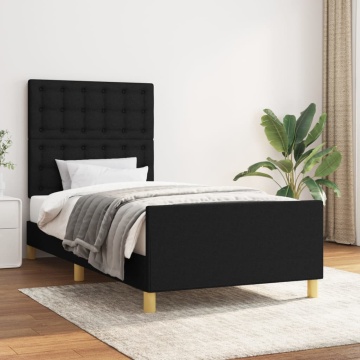 Cadru de pat cu tăblie, negru, 90x190 cm, textil - Img 1