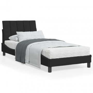 Cadru de pat cu tăblie, negru, 90x200 cm, catifea - Img 1