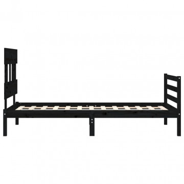 Cadru de pat cu tăblie, negru, 90x200 cm, lemn masiv - Img 6