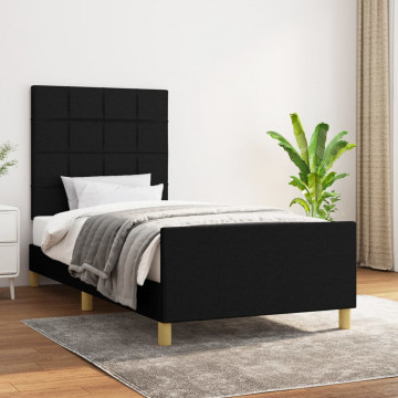 Cadru de pat cu tăblie, negru, 90x200 cm, textil - Img 1