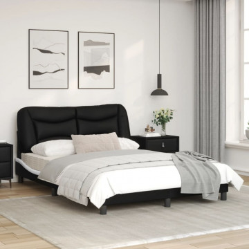 Cadru de pat cu tăblie, negru/alb, 140x200 cm, piele ecologică - Img 3