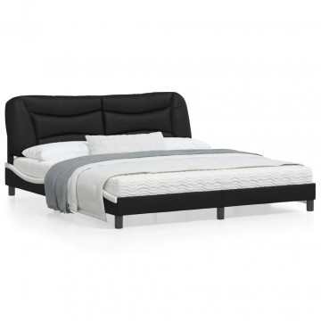 Cadru de pat cu tăblie negru și alb 180x200cm piele artificială - Img 1
