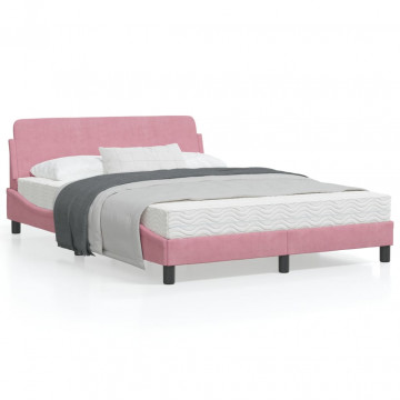 Cadru de pat cu tăblie, roz, 120x200 cm, catifea - Img 1
