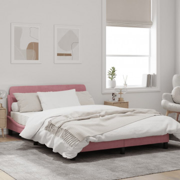 Cadru de pat cu tăblie, roz, 120x200 cm, catifea - Img 3