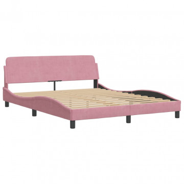 Cadru de pat cu tăblie, roz, 160x200 cm, catifea - Img 2