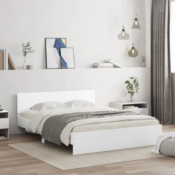Cadru de pat cu tăblie și LED, alb, 150x200 cm - Img 4
