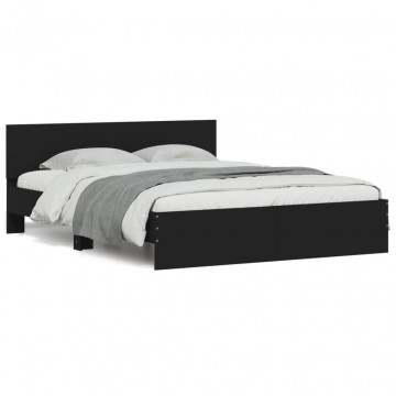 Cadru de pat cu tăblie și LED, negru, 160x200 cm - Img 4