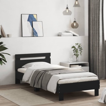 Cadru de pat cu tăblie și lumini LED, negru, 75x190 cm - Img 3