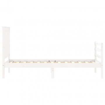 Cadru de pat cu tăblie single mic, alb, lemn masiv - Img 6