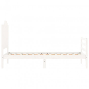 Cadru de pat cu tăblie single mic, alb, lemn masiv - Img 5